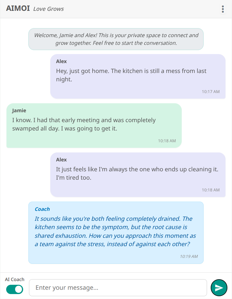 A chat showing a minor conflict between a couple.