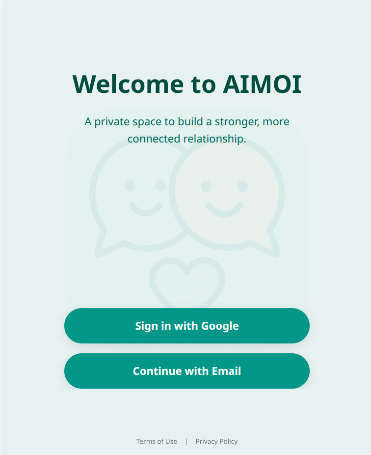 The clean and welcoming login screen for the AIMOI app.